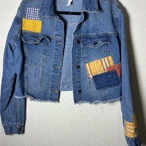 Forever 21 Blue and Yellow Artistic Jean Jacket